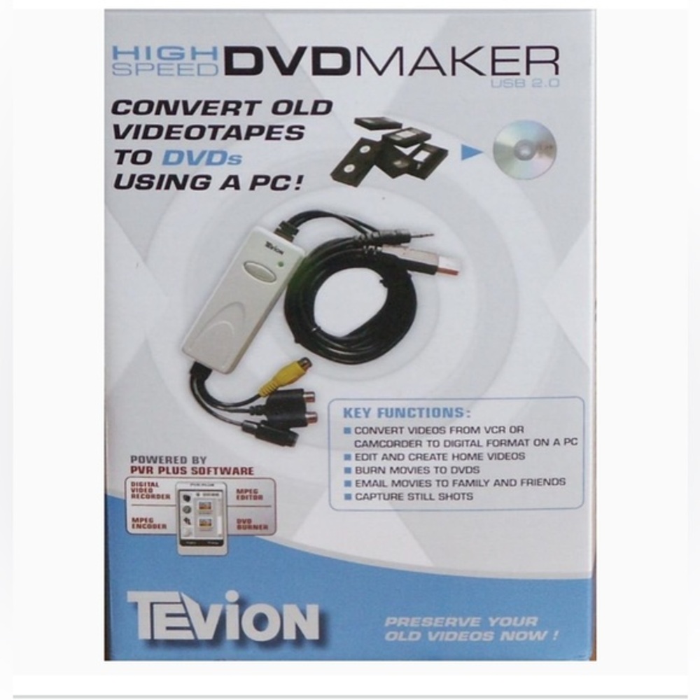 Tevion High Speed DVD Maker USB 2.0 Convert Videotapes to DVDs Using PC - NEW